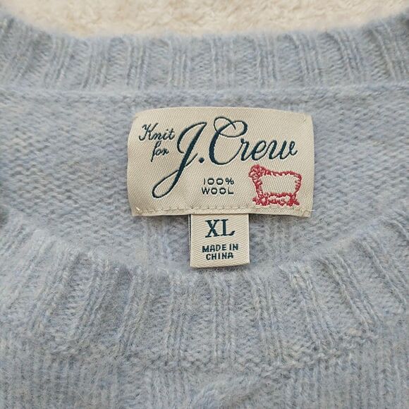 Knit For J Crew Sweater Pullover Men XL Blue 100%Wool Cable Knit Preppy Academia - Picture 6 of 7